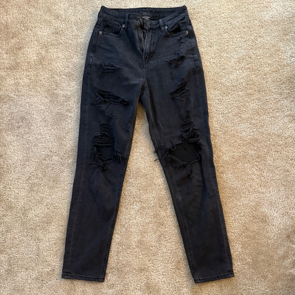 Womens American Eagle size 0 Black Distressed Skinny Jeans grunge Streetwear Y2K
